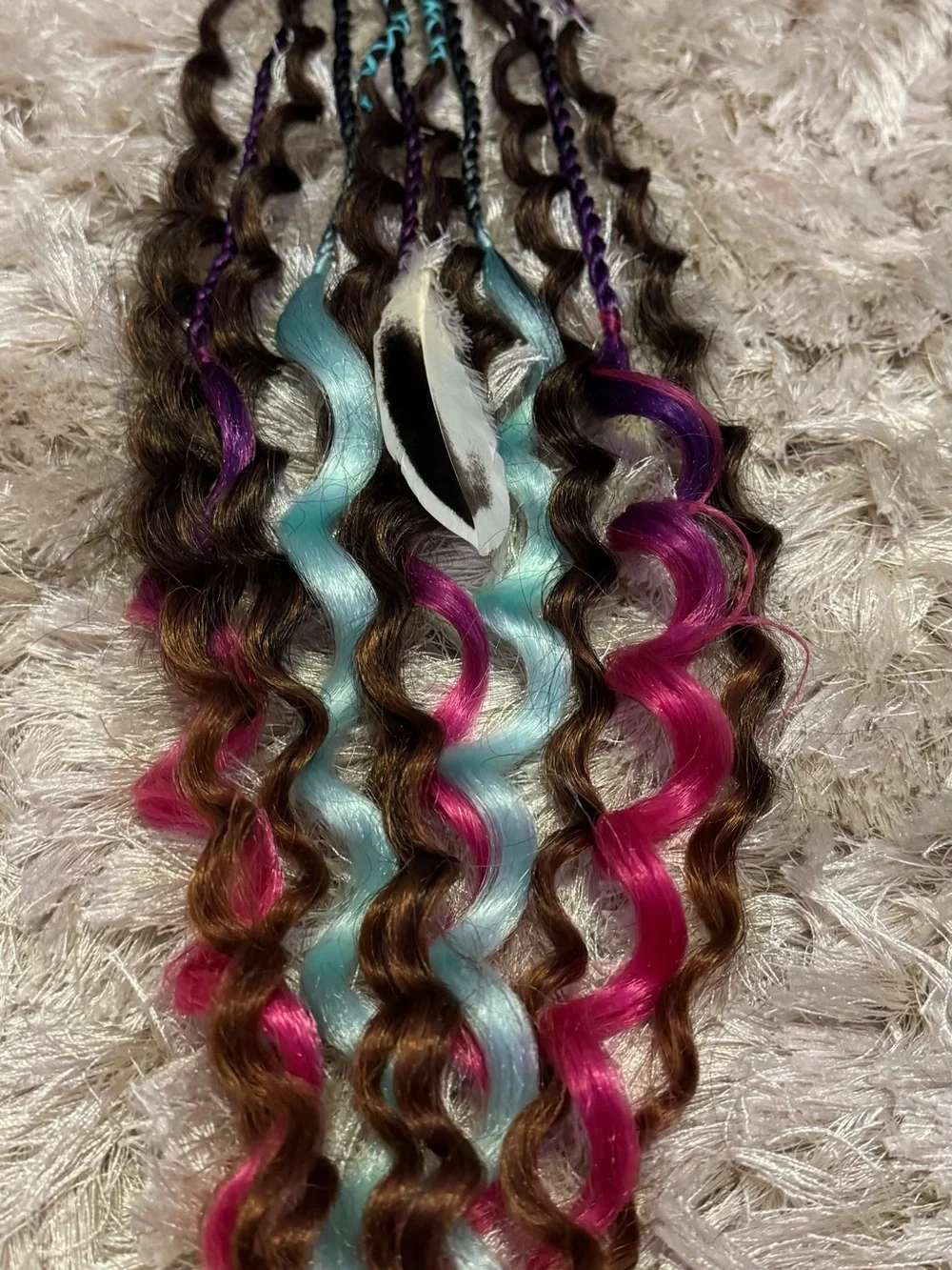 Bright Pink & Aqua Clip-In Hair Accent Extensions for Women